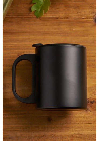 Çift Katmanlı Paslanmaz Çelik 300ml Mat Siyah Kulplu Küçük Bardak Termos Travel Mug Kupa Kahve Bardağı (1-2 Saat Sıcak ve Soğuk)