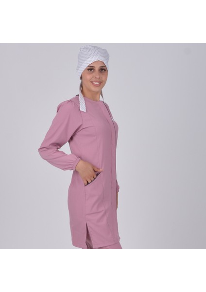 Doktor Hemşire Tesettür Üniforma Takım - Pudra - Soft - Likra