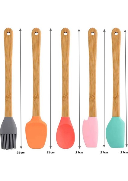 5 Parça Silikon Mini Spatula 21 cm Seti Bambu Saplı Isıya Dayanıklı Pişirme Gereçleri fiyatları