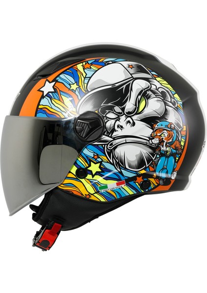 Sw 765 Kong Black Güneş Vizörlü Yarım Motosiklet Kaskı - L