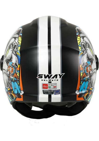Sw 765 Kong Black Güneş Vizörlü Yarım Motosiklet Kaskı - L