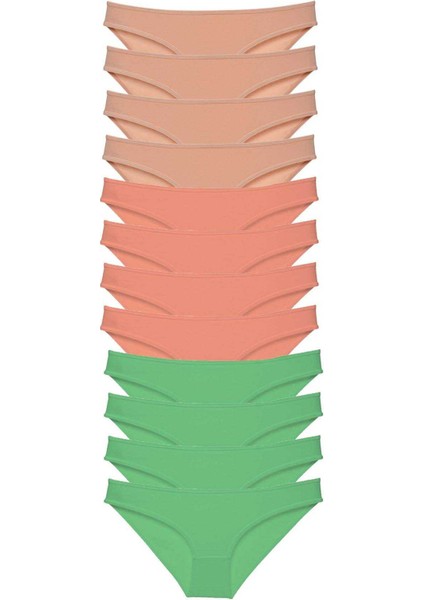 12 Adet Süper Eko Set Likralı Kadın Slip Külot Ten Pudra Yeşil