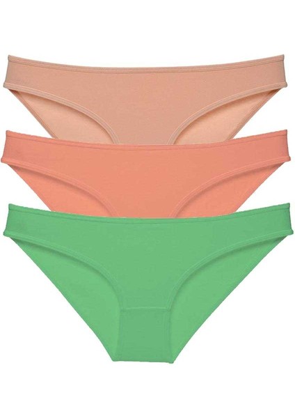 3 Adet Süper Eko Set Likralı Kadın Slip Külot Ten Pudra Yeşil