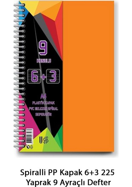 Spiralli Pp Kapak 6+3 225 Yaprak 9 Ayraçlı Defter