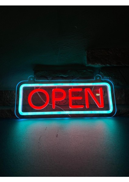 'open' Işıklı Neon LED Dekoratif Duvar Yazısı Tabelası (32X12CM)