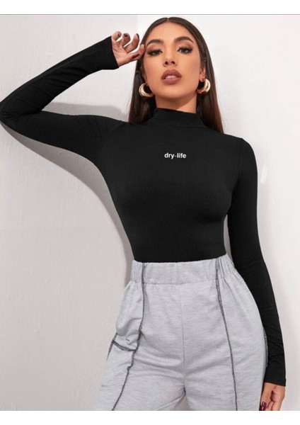 Baskılı Fitilli Kaşkorse Yarım Balıkçı Boğazlı Body Bluz