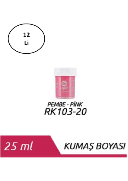 Red apple Kumaş Boyası 25 ml Pembe 12'li