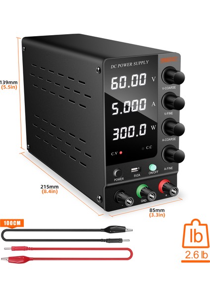 0-60V/5A Ayarlanabilir Dc Güç Kaynağı Voltaj Regülatörü Geliştirilmiş Model Siyah