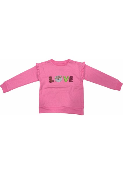 Kız Çocuk Tilki Desenli Oyuncak Aksesuarlı Pembe Renk Sweatshirt