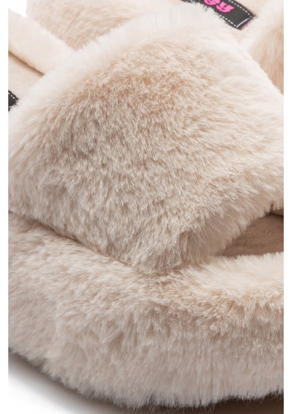 Lili Peluş Kadın Topuklu Ev Terliği Bej 36/40