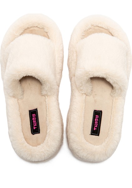 Lili Peluş Kadın Topuklu Ev Terliği Bej 36/40