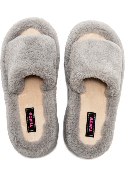 Lili Peluş Kadın Topuklu Ev Terliği Gri 36/40