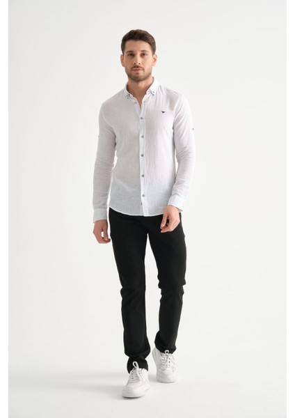 Erkek Yıkamalı Keten Basic Gömlek Slim Fit 2198