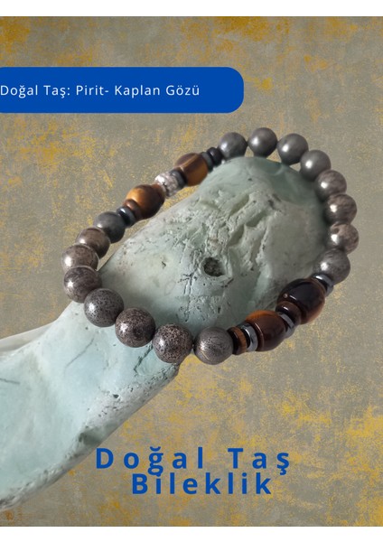 Doğal Taş Bileklik - Pirit ve Kaplan Gözü Doğal Taşı Esnek Bileklik - Hediye Bileklik indirimleri