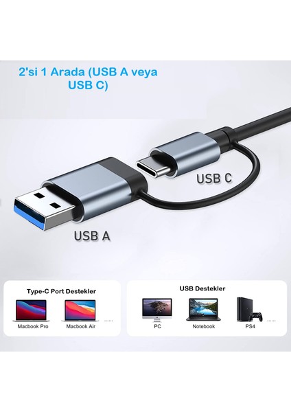 7 Port USB 3.0 Hub 7in1 USB 3.0 Hub Çoklayıcı Pc Bilgisayar Uyumlu Veri Aktarımı Mouse Klavye Bağlan