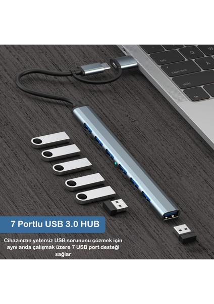 7 Port USB 3.0 Hub 7in1 USB 3.0 Hub Çoklayıcı Pc Bilgisayar Uyumlu Veri Aktarımı Mouse Klavye Bağlan