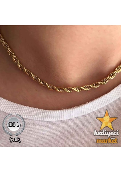 Hediyeci Market 316 L Gold Ince Burgu Paslanmaz Çelik Zincir Kolye - HMÇK-0036