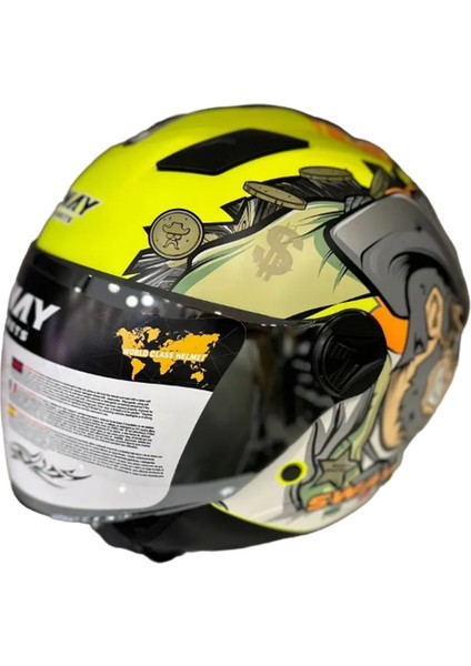 Sw 765 Wanted Yellow Güneş Vizörlü Yarım Motosiklet Kaskı - Xl