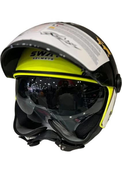 Sw 765 Wanted Yellow Güneş Vizörlü Yarım Motosiklet Kaskı - Xl