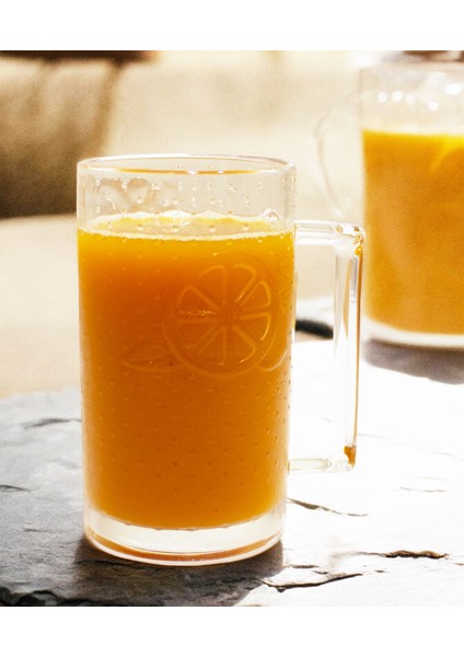 Cam Kupa Meyve Figürlü Kulplu Uzun Meşrubat Bardağı 375 ml