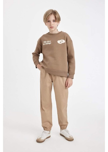 Erkek Çocuk Beli Bağcıklı Lastikli Paça Cepli Siyah Jogger Gabardin Pantolon