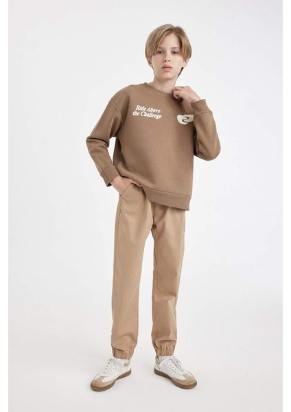 Erkek Çocuk Beli Bağcıklı Lastikli Paça Cepli Siyah Jogger Gabardin Pantolon modelleri