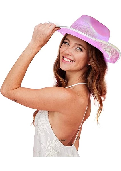 Neon Hologramlı Kovboy Model Parti Şapkası Pembe Yetişkin 39X36X14 cm modelleri
