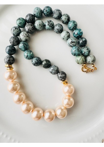 Incili 12 mm Mavi Doğal Taş Kolye fiyatları