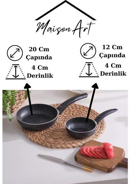 12 cm Sos Tavası ve 20 cm Tava Omlet Tavası Seti Granit Tava Yanmaz Yapışmaz