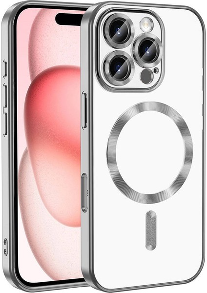 iPhone 16 Pro Kılıf Kamera Korumalı Şeffaf Parlak Renkli Kenar Magsafe Şarj Silikon Kapak