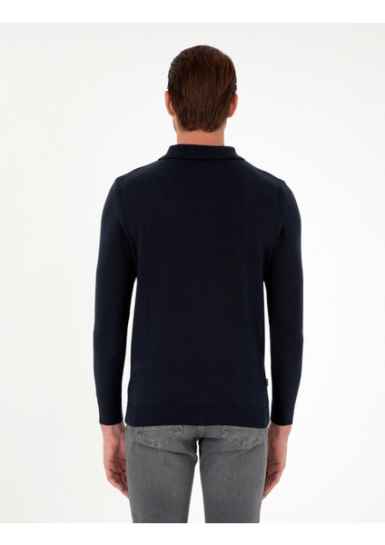 Erkek Lacivert Slim Fit Düğmeli Polo Yaka Triko Kazak 50300506-VR033 indirimleri