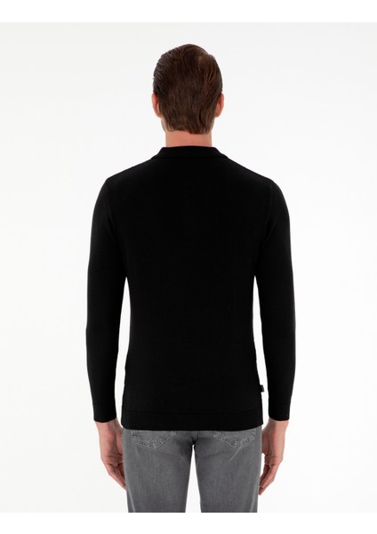 Erkek Siyah Slim Fit Düğmeli Polo Yaka Triko Kazak 50300521-VR046 indirimleri