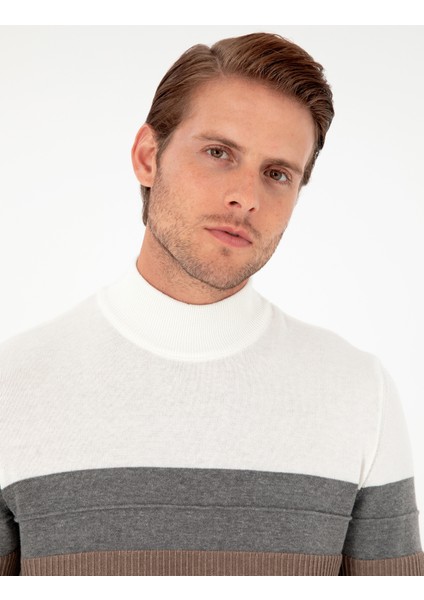 Erkek Vizon Melanj Slim Fit Yarım Balıkçı Yaka Triko Kazak 50300526-VR174 fiyatları