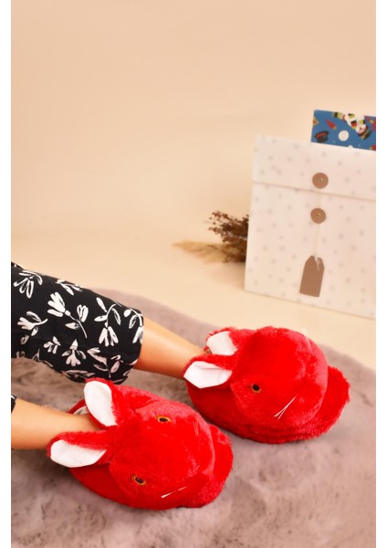 Kadın Hayvanlı Kışlık Peluş Tavşan Panduf Ev Terliği