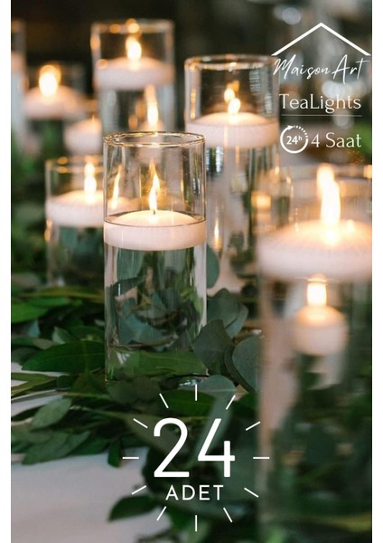 Float | Beyaz 24 Adet Yüzen Mum | 4 Saat Yanan Tea Light Mum | Kokusuz Terapi Mumu