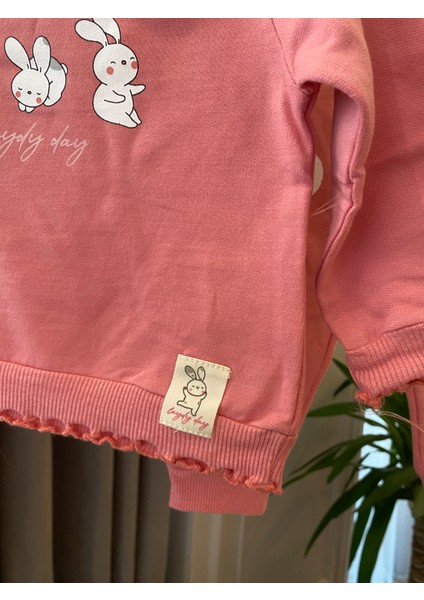 aden Tavşan Baskılı Puantiyeli Yakası Düğmeli Mevsimlik Kız Bebek Sweat Eşofman fırsatları