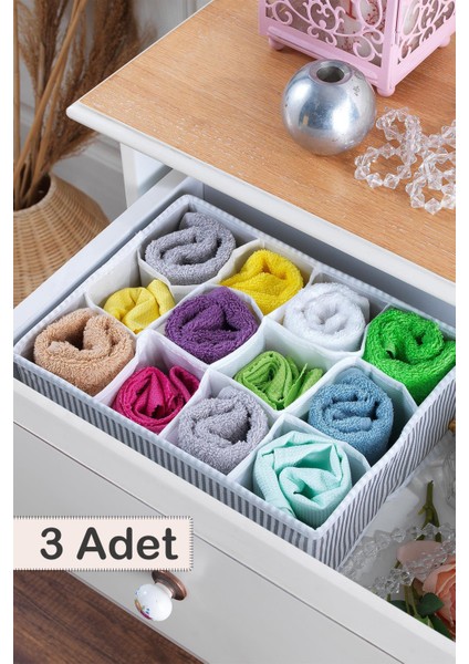 3 Adet | Home 12 Bölmeli Çekmece Içi Düzenleyici | Organizer Beyaz/gri