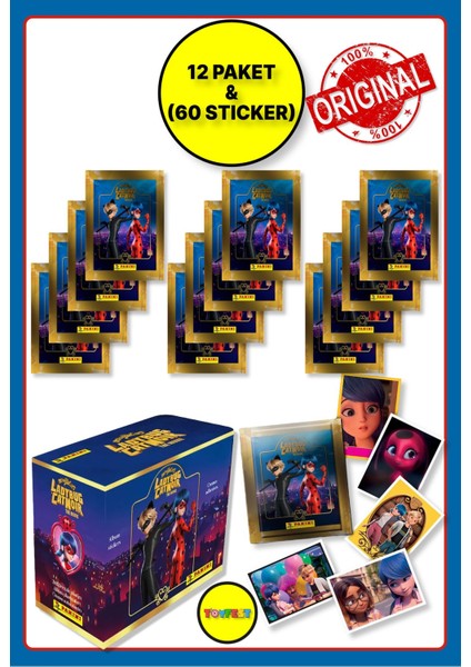 Panini Miraculous Mucize Uğur Böceği Sticker Çıkartma - 12 Paket ( 60 Adet Sticker )