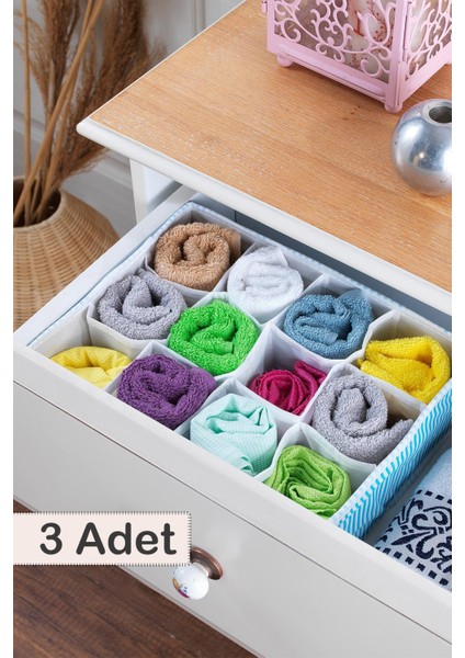 3 Adet | Home 12 Bölmeli Çekmece Içi Düzenleyici | Organizer Beyaz/mavi