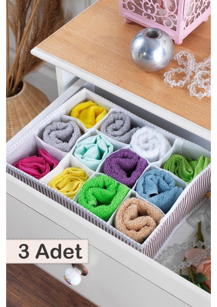 3 Adet | Home 12 Bölmeli Çekmece Içi Düzenleyici | Organizer Beyaz/kahve