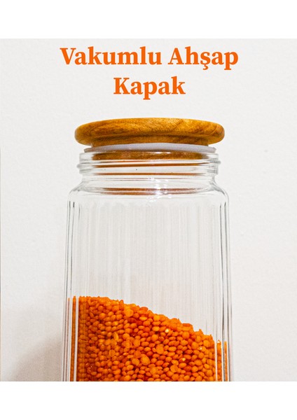 6'lı Büyük Boy Ahşap Vakum Kapaklı Çizgili Cam Saklama Kavanozu Baharat Seti 1500 ml fiyatları