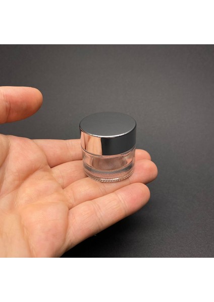 10 Adet 10 ml Cam Şeffaf Krem Kavanozu - Gümüş Aynalı Kapaklı Iç Contalı - Kozmetik Kavanoz modelleri