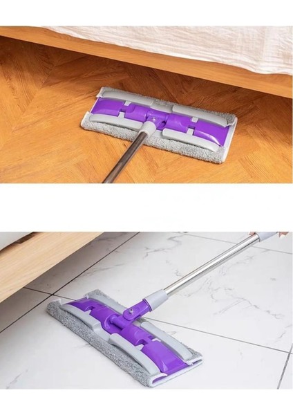 Mor kıskaçlı mikrofiber mop ve yedek yer silme seti