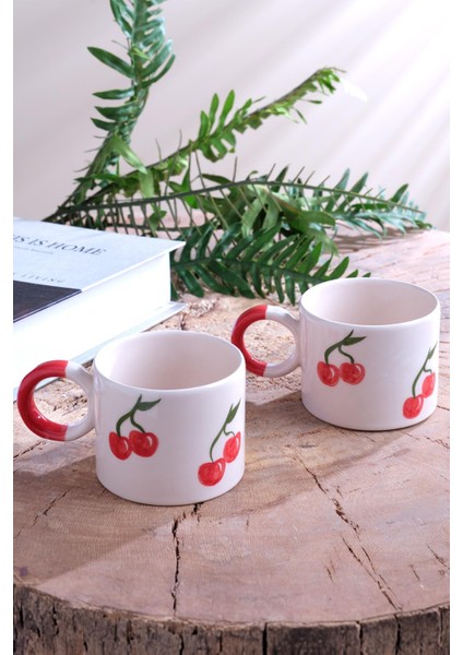 Strawberry | 2 Adet Seramik Kupa Fincan Bardak Mug Seramik Double Türk Kahve Fincanı