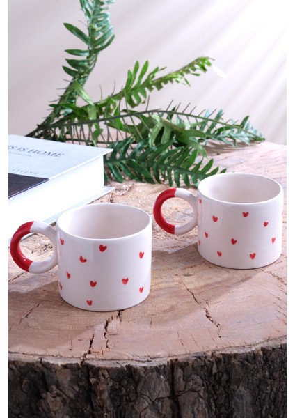 Hearts | 2 Adet Seramik Kupa Fincan Bardak Mug Seramik Double Türk Kahve Fincanı
