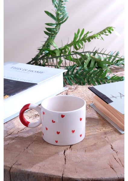 Hearts | El Yapımı Seramik Kupa Fincan Bardak Mug Seramik Double Türk Kahve Fincanı