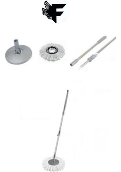 Güçlü Yedek Mop Takımı, Döner Başlıklı, Gri, Tüm Viledalara Uygun, TR Menşei