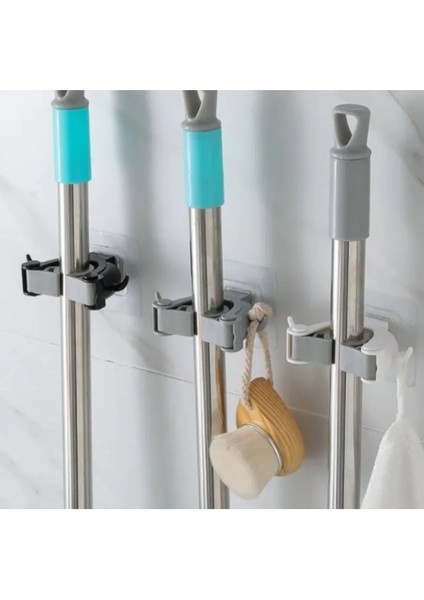 Tekno Trust Çok Amaçlı Paspas ,süpürge, Fırça ve Mob Askısı Sap Tutucu Mutfak ve Banyo Askısı 3 Lü Set