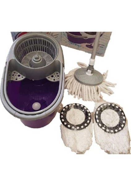 Yenilenen ultra şık çok renkli spin mop seti, 3 adet püsküllü, 19L kapasite