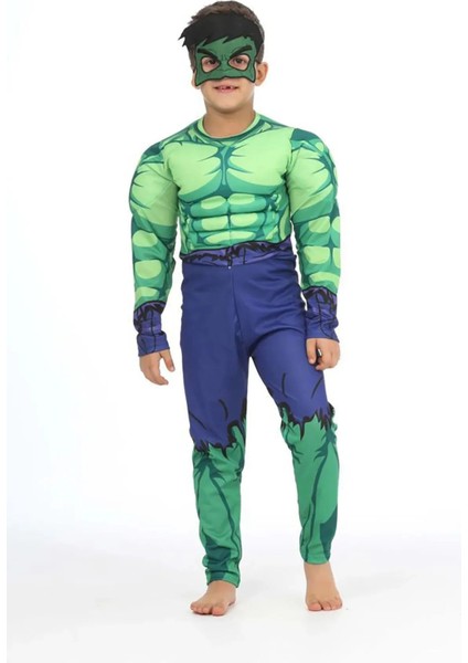 Hulk Kostümü Kaslı Hulk Çocuk Kostümü Maskeli Kaslı Parti Özel Gün Kıyafeti